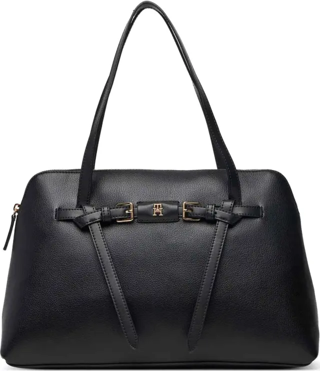 Tommy Hilfiger Γυναικεία Μεσαία Τσάντα Ώμου TH Buckle Tote Μαύρο