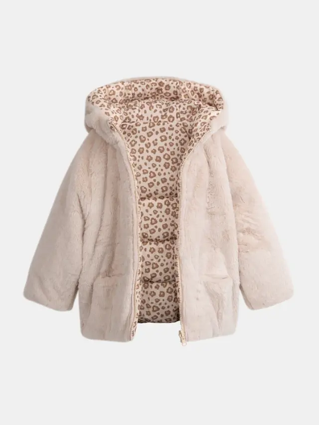 Παιδικό Μπουφάν 2 σε 1 για Κορίτσια Fluffy Leopard ΜΠΕΖ