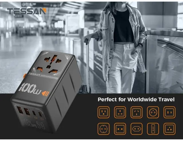Αντάπτορας Ταξιδίου/Φορτιστής TESSAN (TS-WTA04) - 100W - 2x USB-C + 2x USB-A - ΜαύροTS-WTA04 2