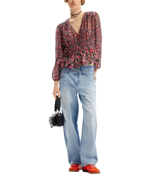 Desigual - Γυναικεία Μπλούζα Πουκάμισο Zoé 24SWBW17-2000 Μαύρο/Ροζ 2
