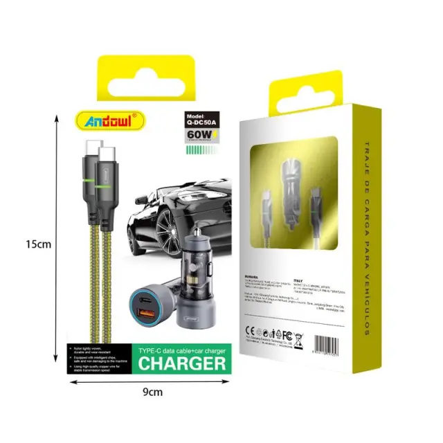 Andowl Φορτιστής αυτοκινήτου με καλώδιο Type-C Q-DC50A - Charger 517257 2