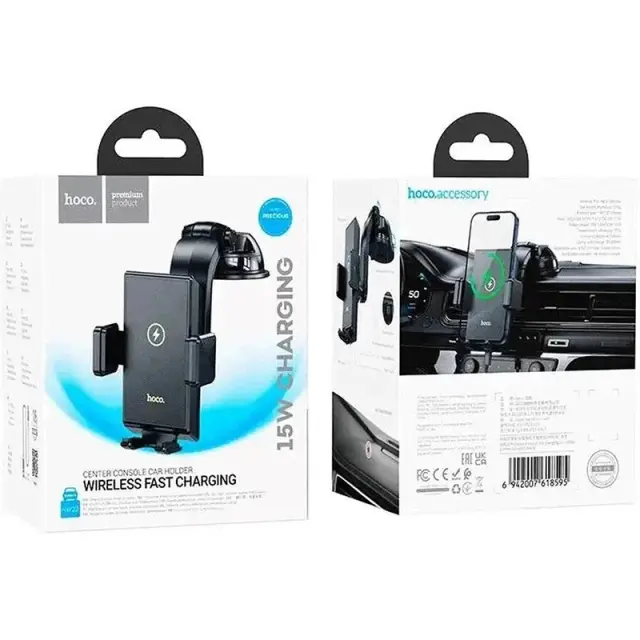 Βάση Στήριξης Αεραγωγού Αυτοκινήτου Hoco HW22 Precious με Wireless Fast Charger έως 15W USB Μαύρη 4.5"-7" 2