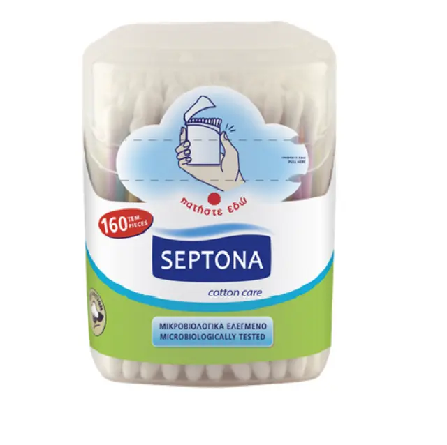 Septona Ωτοκαθαριστές από 100% Οργανικό Βαμβάκι, σε Πρακτική Συσκευασία 100 + 60 τεμάχια Δώρο
