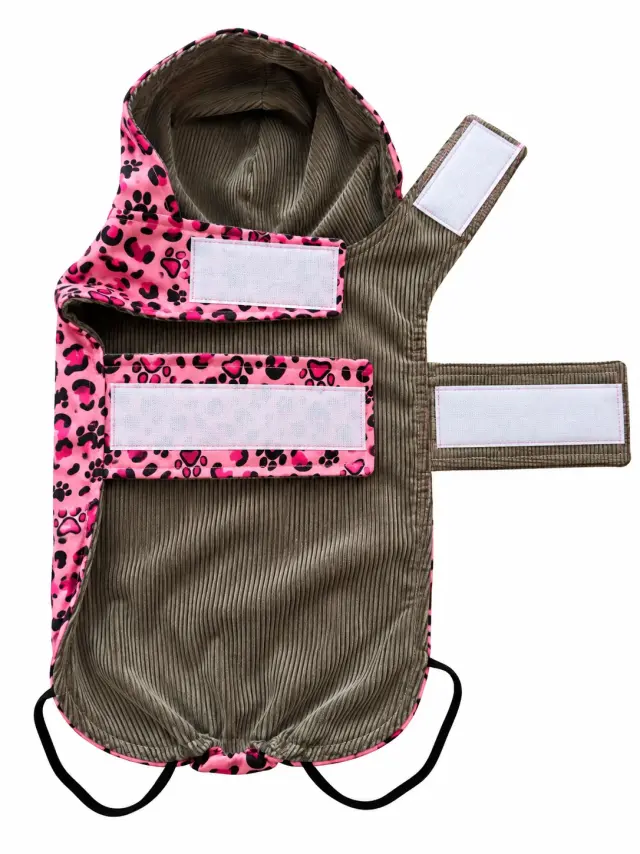 Αδιάβροχο Μπουφάν Σκύλου WOOF MODA Pink Leopard με Κουκούλα & Κοτλέ Επένδυση – XXL 44cm 3