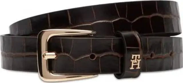 Tommy Hilfiger Γυναικεία Μικρή Ζώνη Croco-Print Δέρμα με Τετράγωνη Αγκράφα Καφέ 95cm