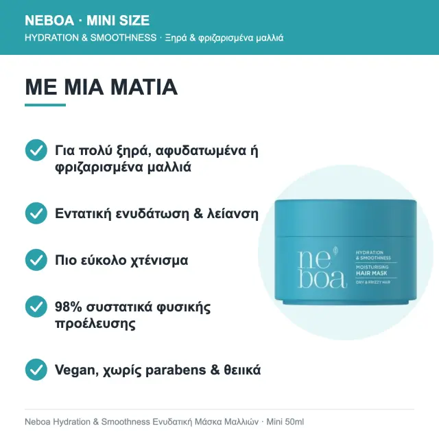 Neboa Mini Size Hydration & Smoothness Ενυδατική Μάσκα Μαλλιών για Ξηρά & Φριζαρισμένα Μαλλιά 50ml 3