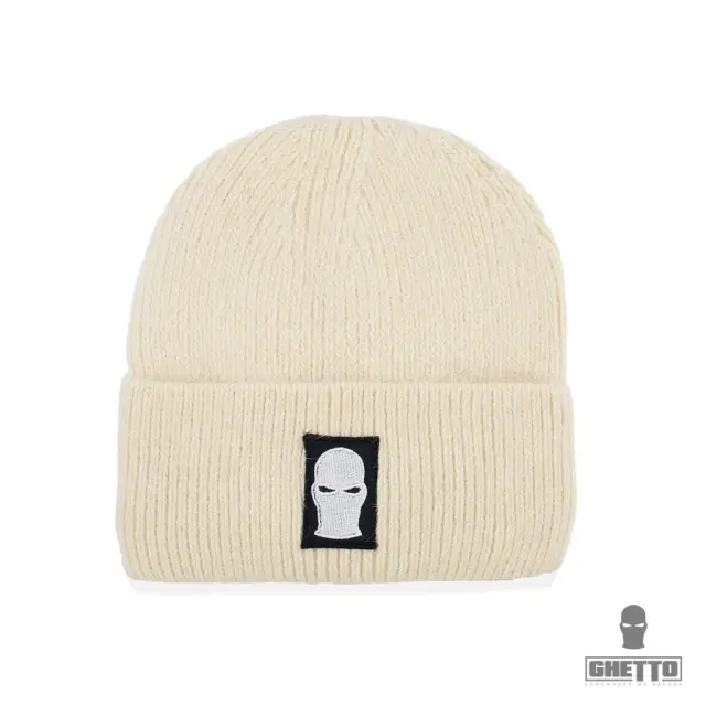 Ghetto Mask Embroidery Logo Warm Winter Beanie | Unisex Ivory