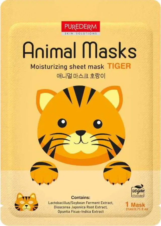 Purederm Animal Mask Tiger Moisturizing Sheet Mask Ενυδατική Μάσκα Προσώπου 21ml
