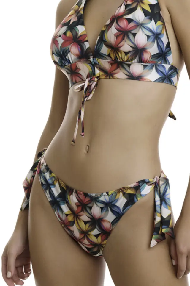 Floral μαγιό σλιπ με κορδόνια 3