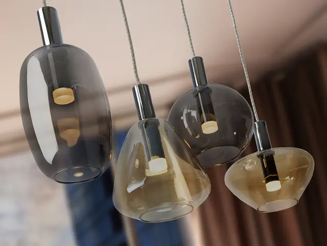 Κρεμαστό φωτιστικό Nara Chrome 4L LED Dimmable Μαύρο Σατινέ ορείχαλκος Χάλκινο 2