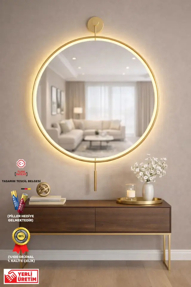 Stewehome Μεταλλικός τοίχου καθρέφτης με ασύρματο LED φωτισμό και μπαταρίες 50x75 cm 3