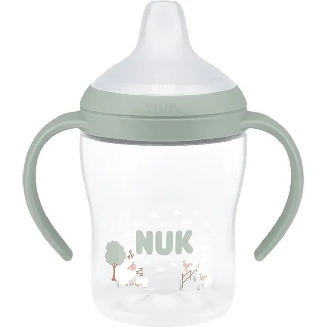 NUK Perfect Match Εκπαιδευτικό Μπιμπερό με Στόμιο Σιλικόνης και 2 Λαβές 6+ Μηνών, Πράσινο Προβατάκια, 150ml