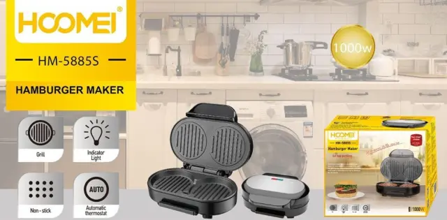 Hoomei Συσκευή Παρασκευής Χάμπουργκερ 1000W Μαύρη HM-5885S 2