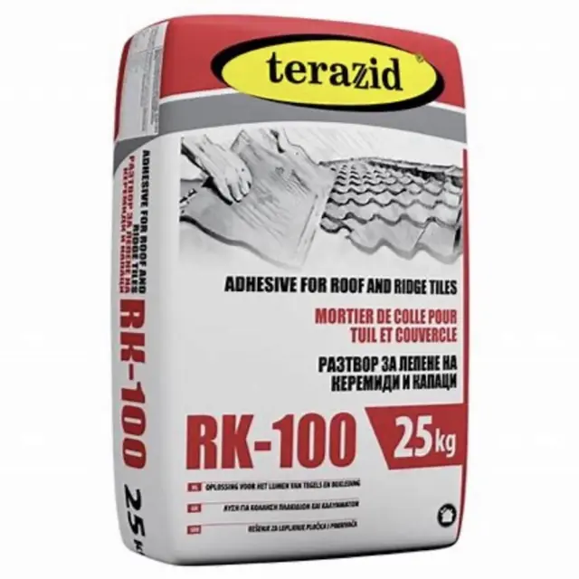 Monotex Terazid Roof Tile Adhesive RK-100 Μείγμα ξηρού τσιμέντου για πλακάκια στέγης και κορυφογραμμής 25 kg / RK100