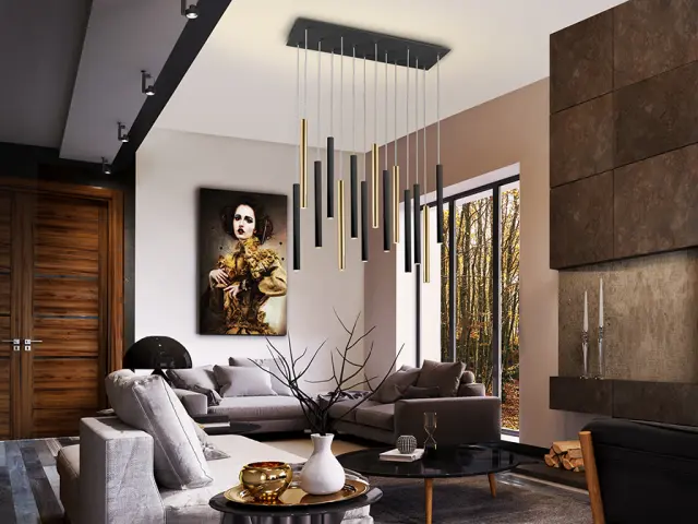 Varas 373425D Κρεμαστό Φωτιστικό LED 14L Χρυσό/Μαύρο Dimmable Μαύρο Χρυσό