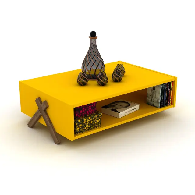 Τραπεζάκι Σαλονιού KIPP Κίτρινο/Καρυδί 90x60x28cm 3