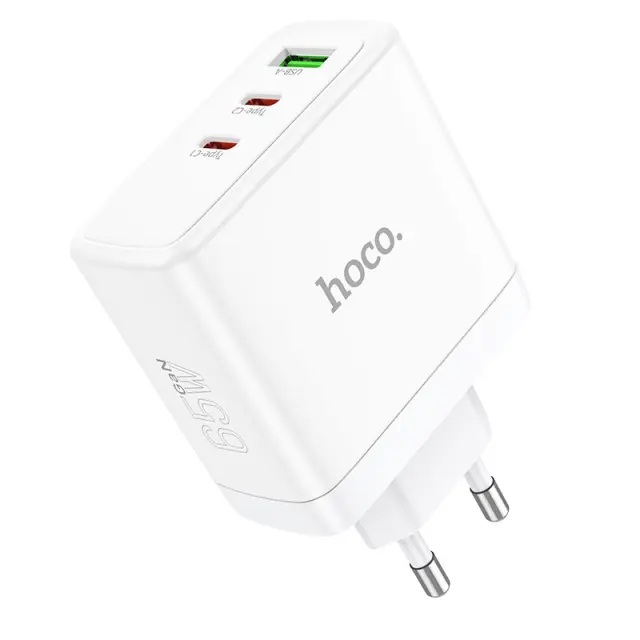 Φορτιστής Ταξιδίου Hoco N30 Glory Fast Charging PD65W QC3.0 2 x USB-C και 1 x USB 5V/3A Λευκός GaN Tech