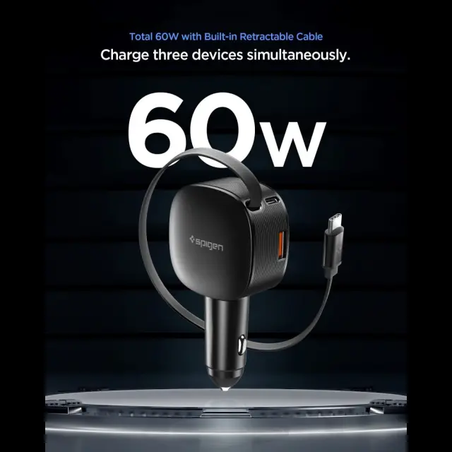 SPIGEN EV603BT ESSENTAIL CAR CHARGER 60W BLACK 2
