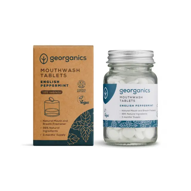Georganics Natural Peppermint Mouthwash Tablets 180 Tablets Refreshing Strengthening 2