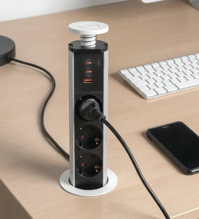 ΠΡΙΖΑ ΠΑΓΚΟΥ EMUCA ΠΤΥΣΣΟΜΕΝΗ 5021812 Φ-60ΜΜ 3 ΣΟΥΚΟ & 2 USB-Α & 1 USB-C ΛΕΥΚΗ 2