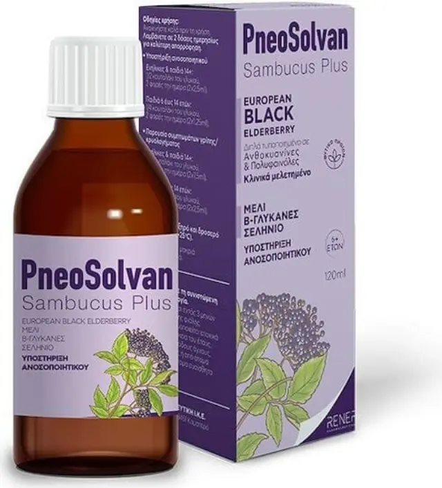Rener Pneosolvan Sambucus Plus 38mg Συμπλήρωμα για την Ενίσχυση του Ανοσοποιητικού 120ml Black Elderberry
