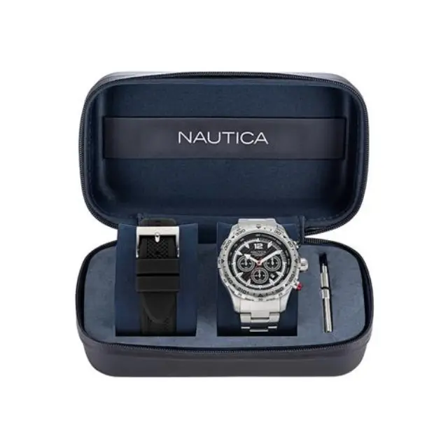 Nautica Nst Chrono Boxset, Men's Watch, Silver Stainless Steel Bracelet NAPNSS405