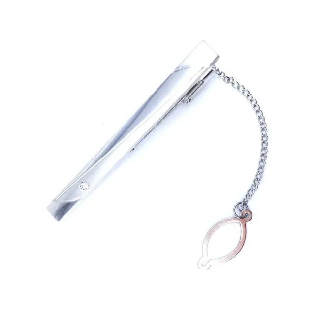 Ασημί Κλιπ Γραβάτας 6 cm με Αλυσίδα – LGTC-M13