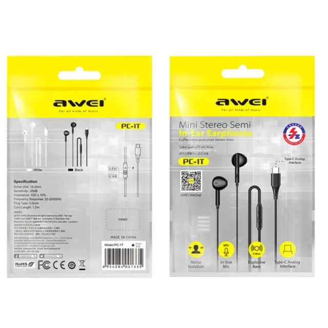 Ενσύρματα ακουστικά - PC-1T - Type-C - AWEI - 889077 2