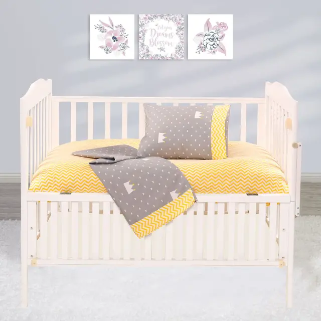 Σετ Σεντόνια Κούνιας 70x140+15 Beauty Home 5176 Κίτρινο Με Λάστιχο100% Βαμβακοσατέν