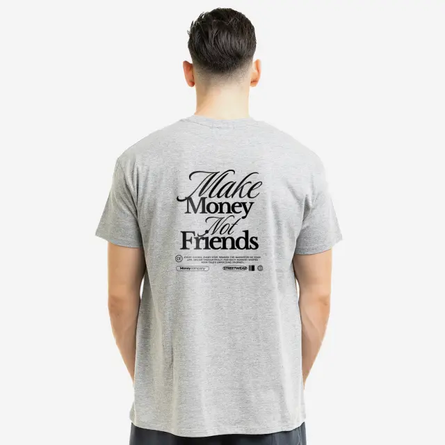 T-shirt Noshame® Γκρί με τύπωμα Make Money not Friends - 122581 - XXL