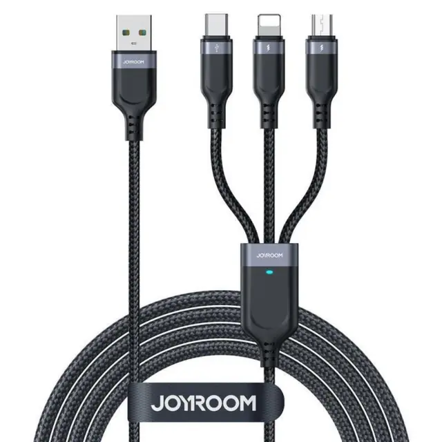 Καλώδιο Σύνδεσης USB 2.0 Joyroom S-1T3018A18 3 σε 1 Braided USB A σε Micro USB & USB C & Lightning 10W 0.30m Μαύρο N69488