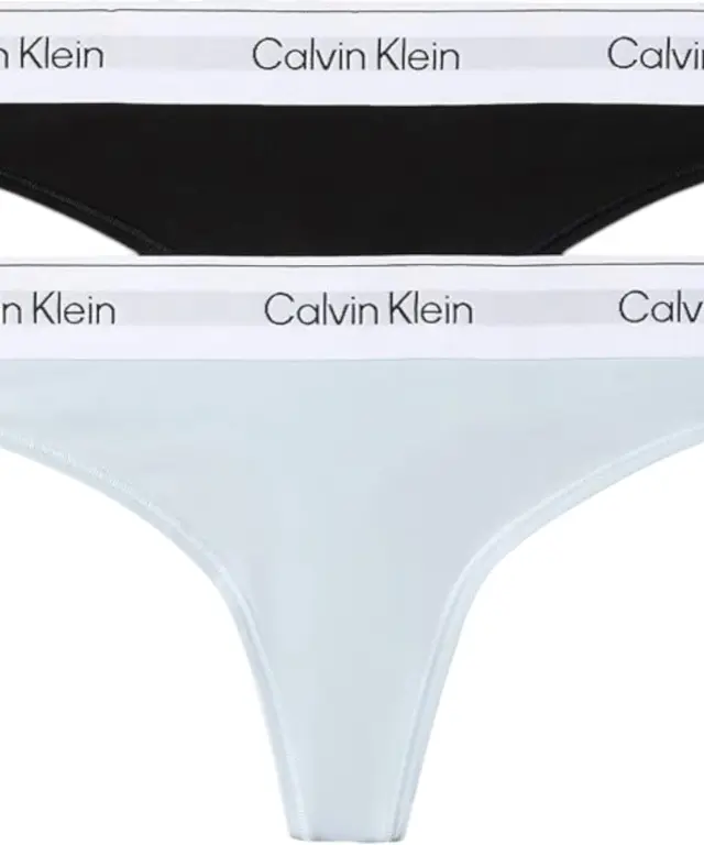 Calvin Klein - Γυναικείο String Icon 2 Pack Cotton Modal LV00QF8834-PSO Μαύρο/Γαλάζιο