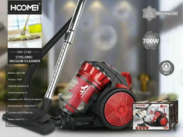 Hoomei HM-2188 Ηλεκτρική Σκούπα 700W με Κάδο 2.5lt Κόκκινη 2