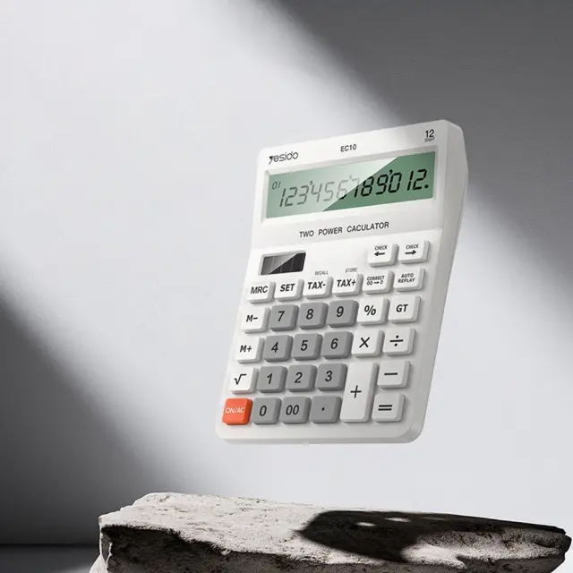 Yesido® EC10 Desk Calculator Solar and Battery Power Source, MAx 12 Digits of Number- White. 3