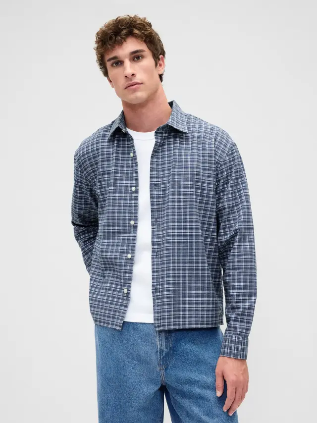 Oxford Πουκάμισο Relaxed Crop Ίσιο Στρίφωμα blue plaid