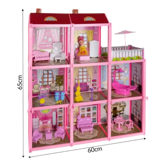 Σετ Κουκλόσπιτο 3 Ορόφων 23 τεμαχίων Dollhouse Villa, 17x60x65cm 3