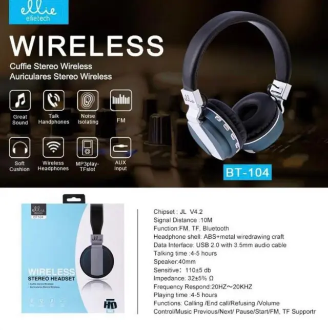 Ασύρματα On-ear Ακουστικά Ellietech BT104 Μπλε 2