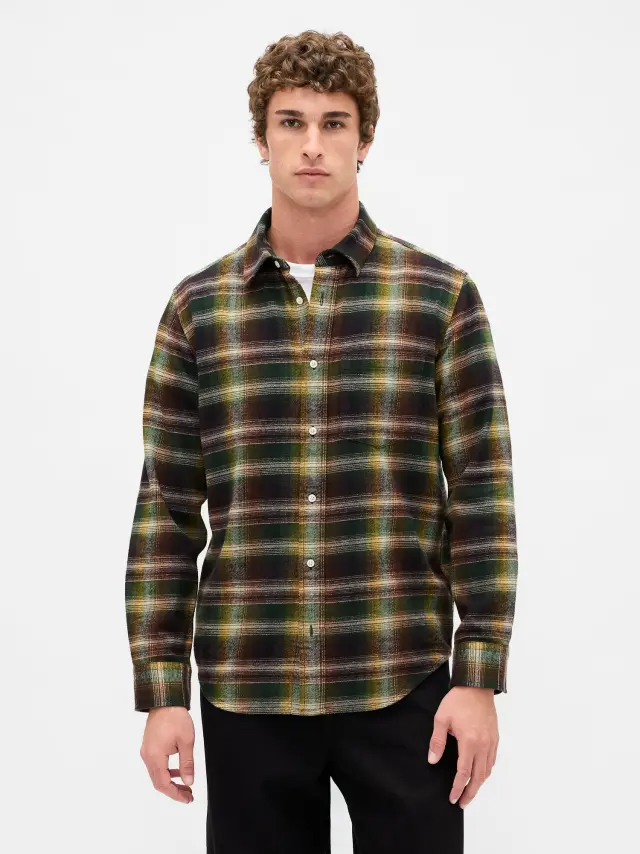 Οργανικό Βαμβάκι Φανελένιο Πουκάμισο BLACK SHADOW PLAID