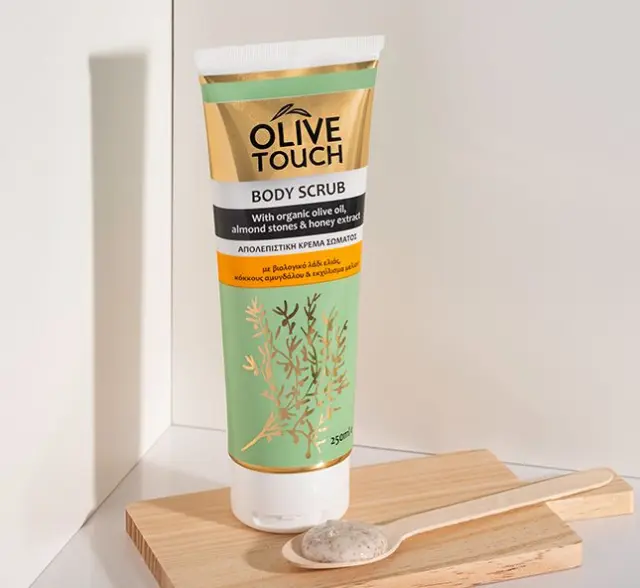 OLIVE TOUCH Απολεπιστική Κρέμα Σώματος με κόκκους Eλιάς και Aμυγδάλου 250ml (Body Scrub with Almond stones)