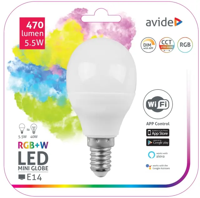 Avide LED Smart Σφαιρική 5.5W RGB+W WIFI APP Control 15.001.0394