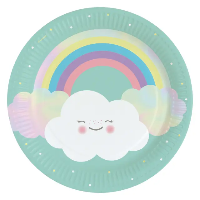 Πιάτα χαρτ. φαγητού 23εκ Rainbow & Cloud /8 τεμ - ουράνιο τόξο και τα σύννεφα