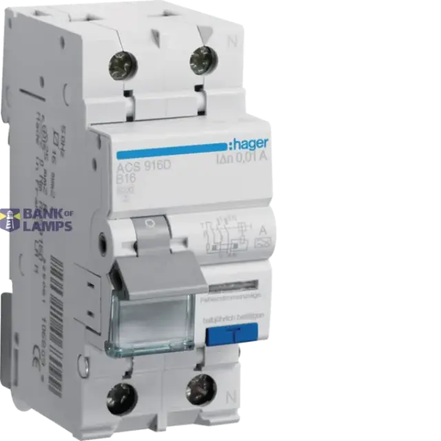 Differential circuit breaker 1P+N 16A, 10mA, B 6kA, type A, QC