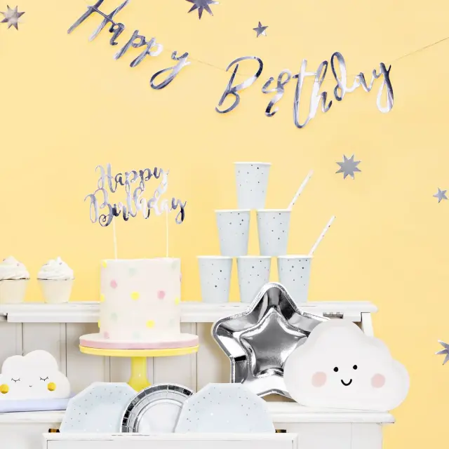 PartyDeco Cake Topper - Happy Birthday - Ασημί 3