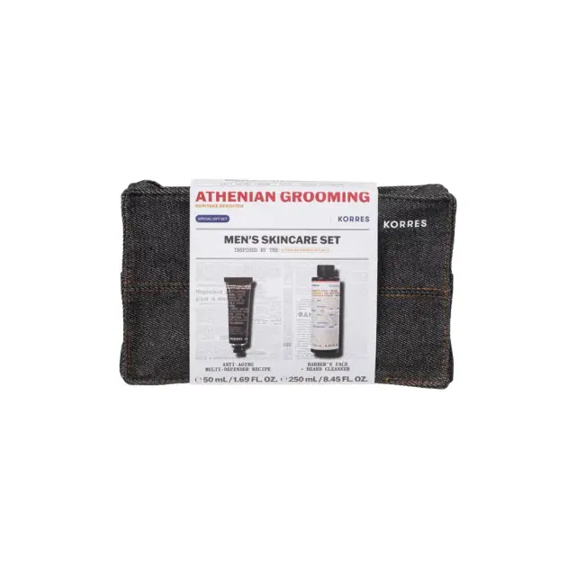 Korres Athenian Grooming Promo Pack Σετ Περιποίησης για Άνδρες με Αντιγηραντική Κρέμα Προσώπου & Ματιών, 50ml, Barber's Καθαριστικό Προσώπου & Γεννειάδας, 250ml & Δώρο Νεσεσέρ, 1τεμ, 1σετ