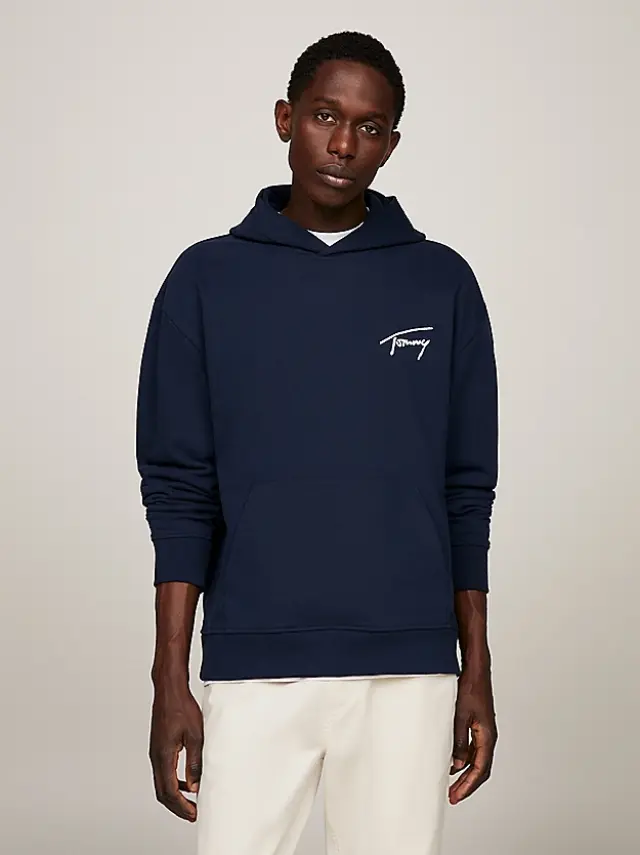 Tommy Hilfiger - Signature Ανδρικό Φούτερ με Κουκούλα DM0DM17990-C1G Μπλε Ναυτικό - S