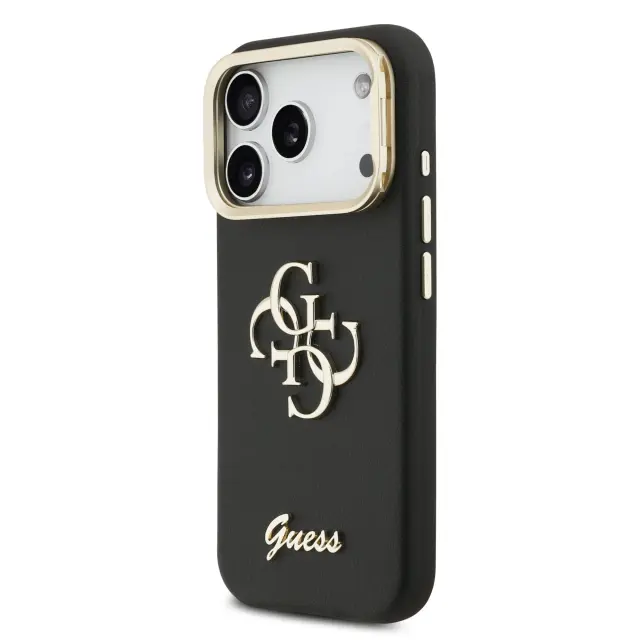 Guess PU Grained 4G Logo Stand Camera Frame Case for iPhone 17 Pro Black 2