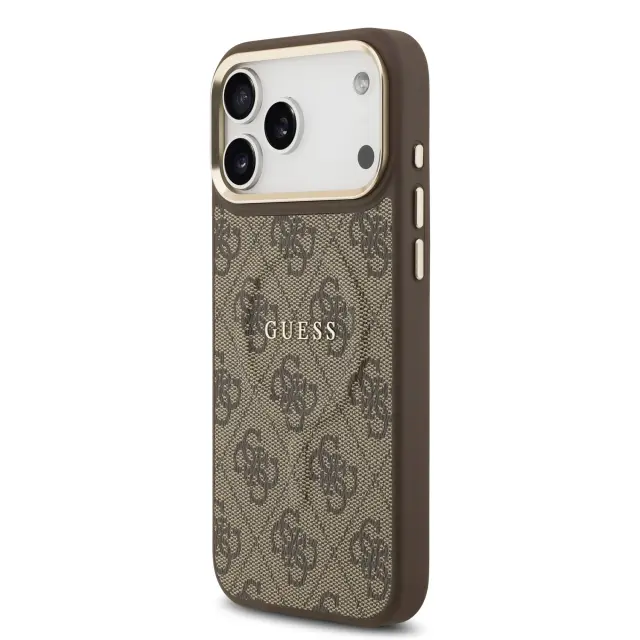 Guess PU Leather 4G Gold Frame MagSafe Case for iPhone 17 Pro Max Brown 2