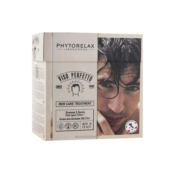 Phytorelax Men's Viso Perfetto After Sport Shower Shampoo, 250 ml & 24h Hudrating Face Cream, 75ml