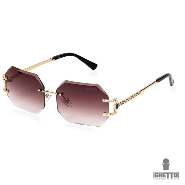 Ghetto Luxury Polygon Square Gold Frame Sunglasses For Women BROWN