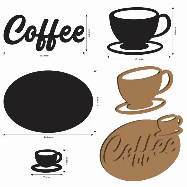 Διακοσμητικά σχέδια MDF, Stamperia, Coffee and Chocolate, Κούπες καφέ, 4 τεμ. 2